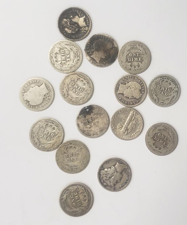 BARBER DIME LOT of 15 COINS (1 of 1)