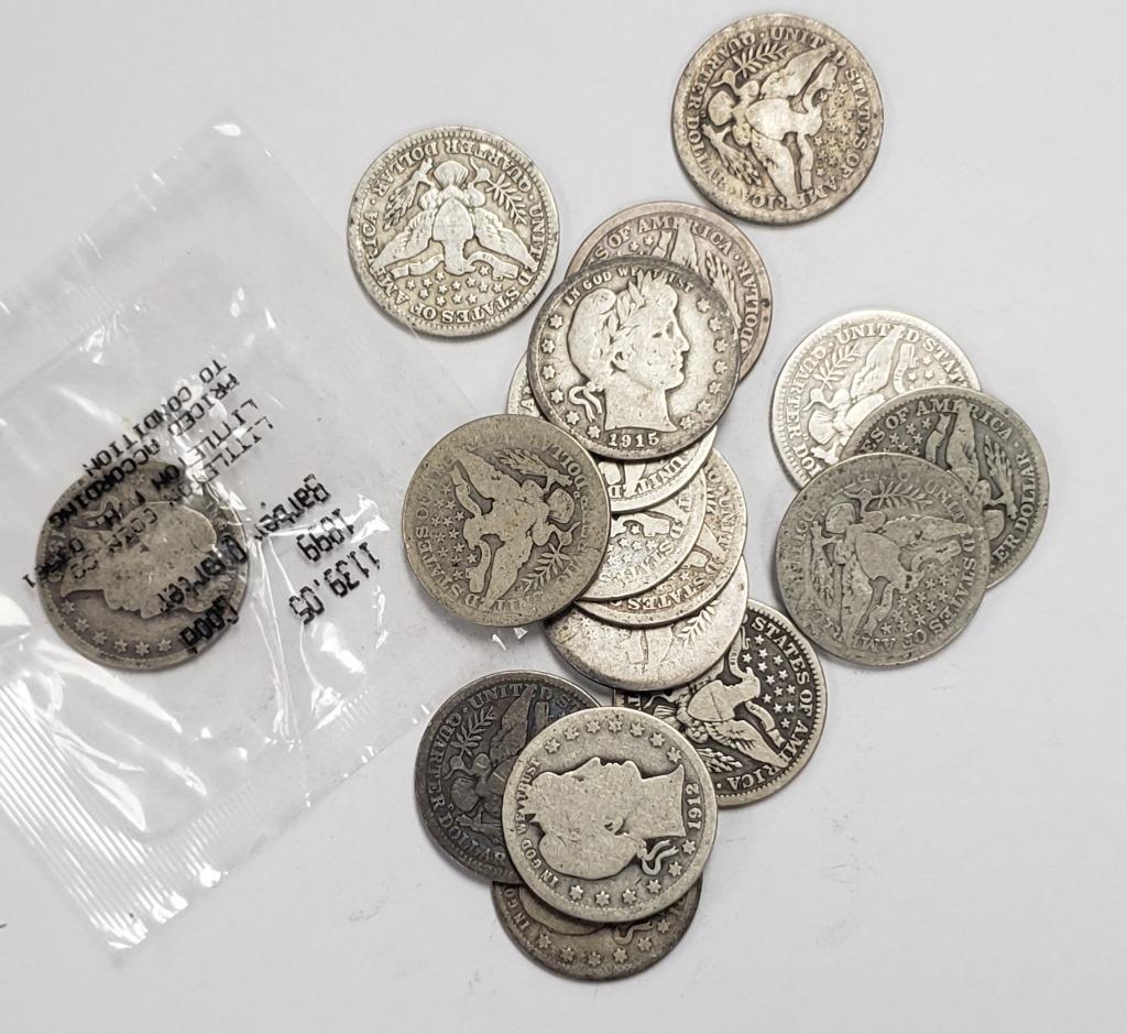BARBER QUARTERS LOT of 17 COINS (1 of 1)