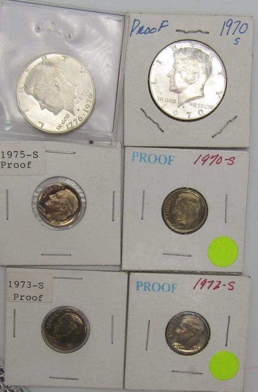 PROOF COINS: 1970-S & 1976-S KENNDY 50c: 1970-S, 1972-S, 1973-S, 1975-S PROOF DIMES