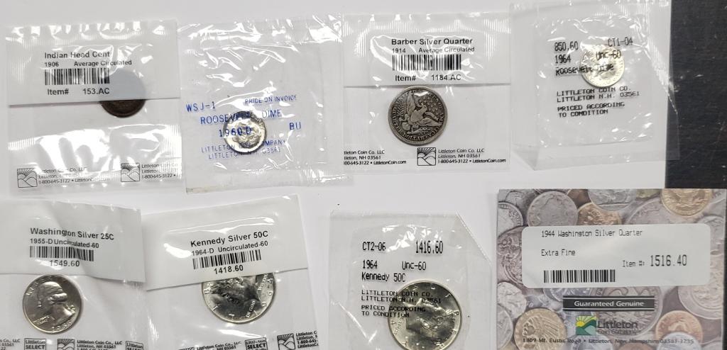 8-U.S. COINS in LITTLETON PKS -1944 QTR XF (1 of 2)