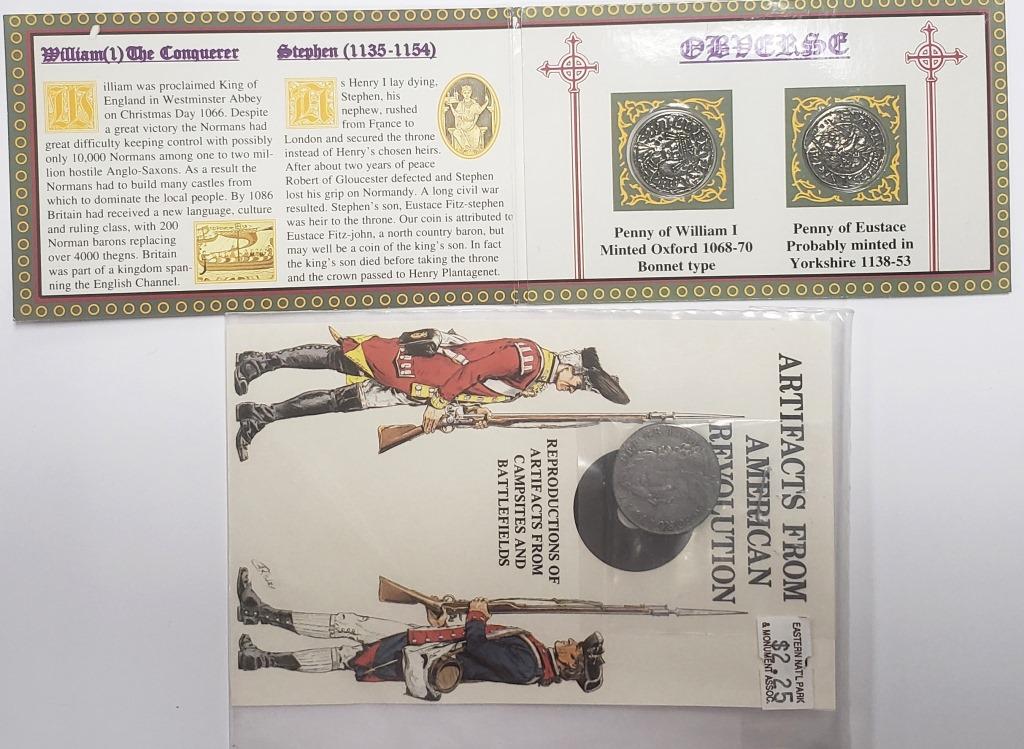 REPRODUCTION COIN LOT 2-MEDIEVAL: 1-ARTIFACTS FROM AMERICAN REVOLUTION REPRODUCTION OF ARTIFACTS FROM CAMPSITES AND BATTLEFIELDS