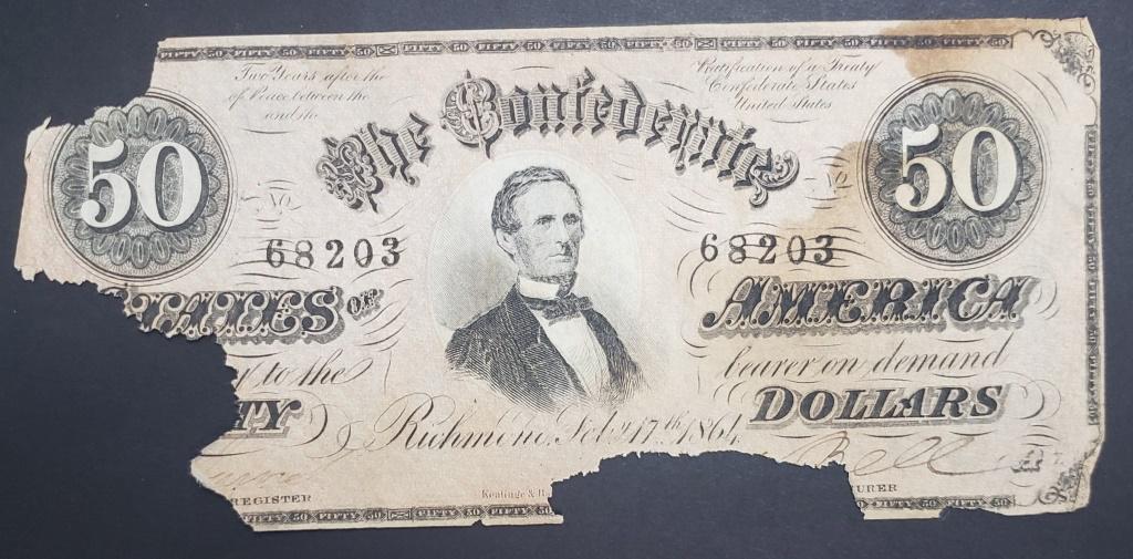 $50 CONFEDERATE STATES of AMERICA: TORN - RICHMOND FEB 17th 1864