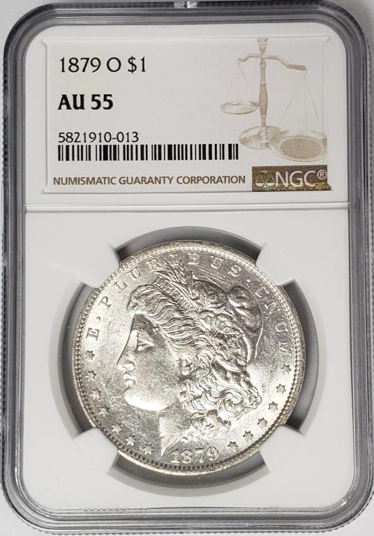 1879-O $1 Morgan Silver Dollar NGC AU55 (1 of 4)