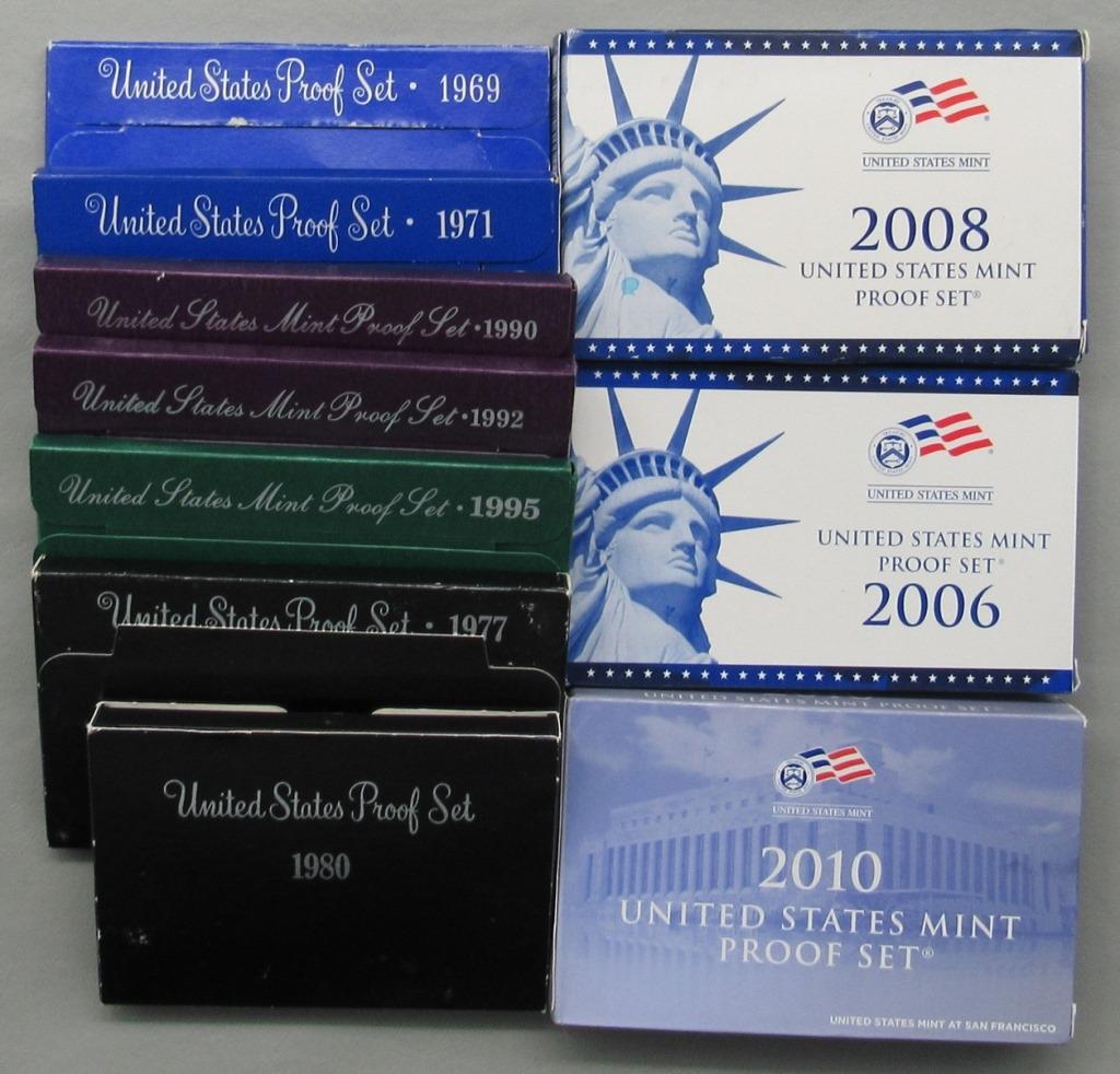 10 U.S. PROOF SETS MIX YEARS 1969-2010 (1 of 1)