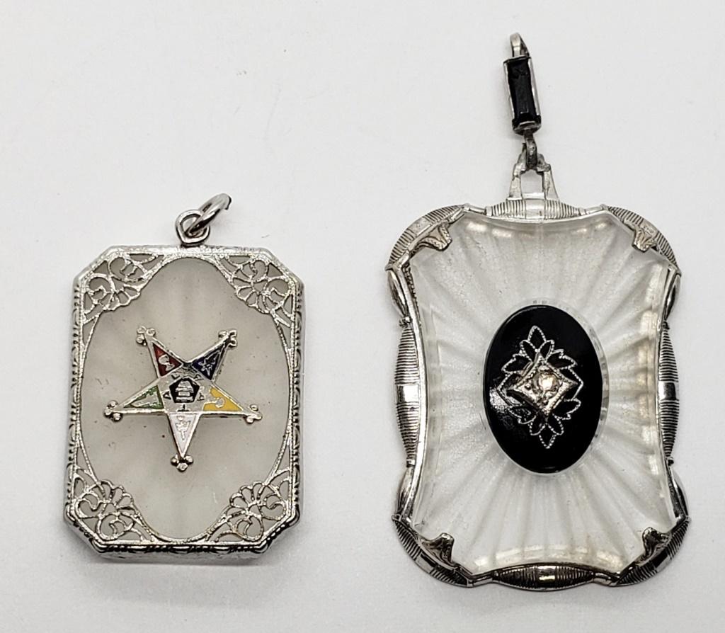 (2) VTG STERLING PENDANTS (1) MASONIC: (1) BLACK ONYX (7.5 DWT)