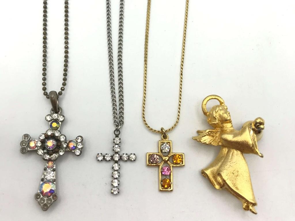 3 CROSS NECKLACES + 1 ANGEL BROOCH (1 of 5)