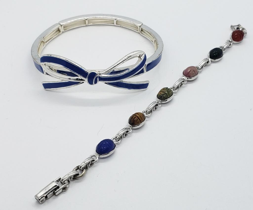 2-BRACELETS (1) BEETLE 6" LONG &: (1) STRETCH BLUE BOW