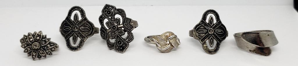 (6) RINGS VINTAGE LOOK (1) MARCASITE: VARIOUS SIZES