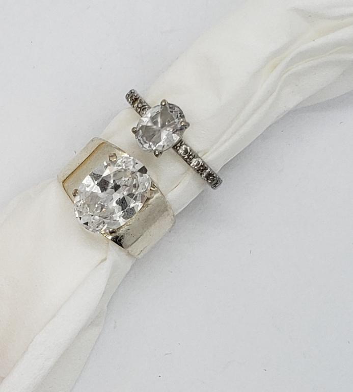(2) BLING RINGS w/CLEAR STONES 925 STERLING (1 of 6)