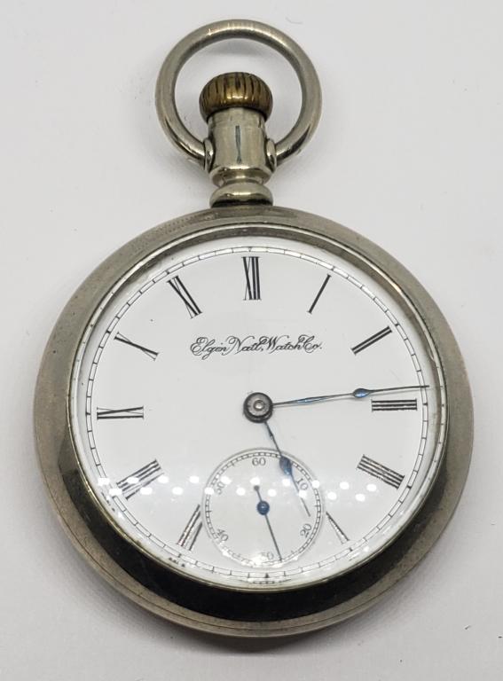 Antique Elgin Pocket Watch - Grade 73 7 Jewels Siz: Runs fine. Serial No. 5153533. Made 1894. Fahy's Oresilver No.1 Case. Some chips on the dial around the edges.
