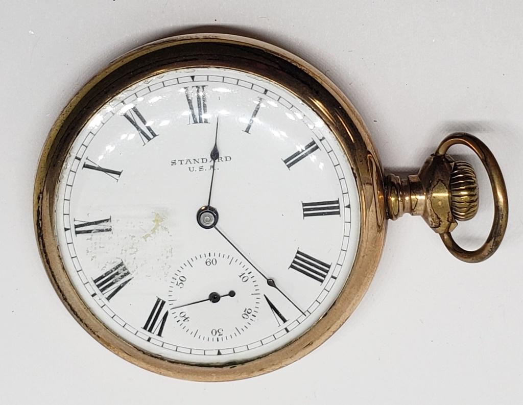 Antique Standard Watch Co Pocket Watch - 7 Jewels: Size 16. Serial No. BC009408. Wadsworth Pilot 20 Year Gold Filled Case. Runs fine! Some light wear on the case. Dial looks really nice!