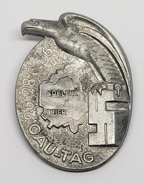 1936 German NAZI Party Koblenz Trier GAU-TAG Pin: In very good condition! Measures about 2"x2.5".