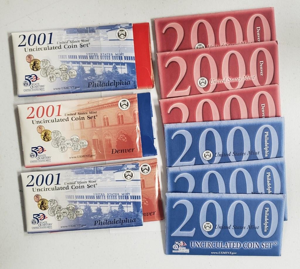 (3) 2000 & (3) 2001 U.S. MINT SETS (1 of 9)