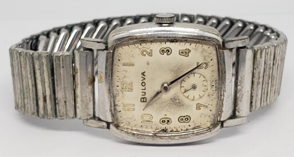 Vintage Bulova Mechanical Wristwatch - Runs - 11AF: Watch is missing crystal. Needs a good cleaning. Dial has wear.