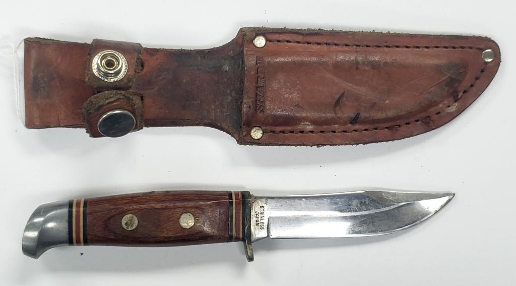Vintage Sharp Hunting Knife W/Sheath: Needs a light cleaning but in otherwise good condition! Blade is about 4".