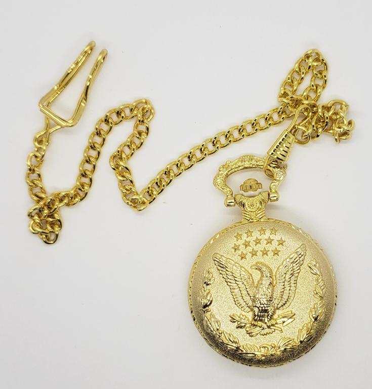GOLD TONE POCKET WATCH NEW in BOX (1 of 2)