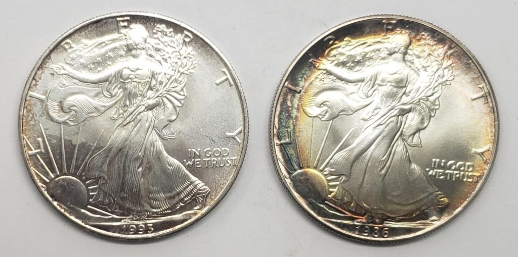 2 - 1986 and 1993 American Silver Eagles 1 oz 999 (1 of 2)