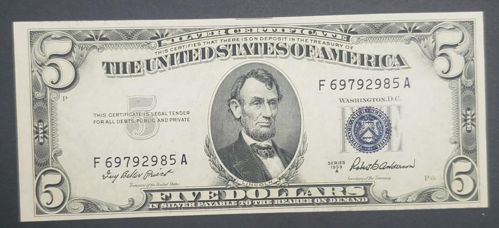 1953A $5 SILVER CERTIFICATE AU/CU (1 of 2)