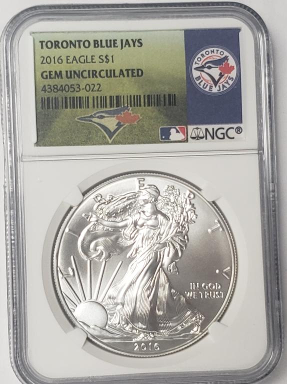 2016 Silver Eagle - Toronto Blue Jays - NGC GEM UN: BID NOW