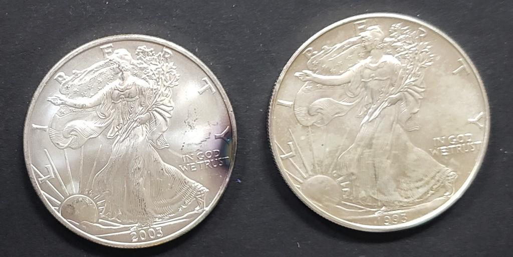 2 - 1993 and 2003 American Silver Eagles 1 oz 999 (1 of 2)