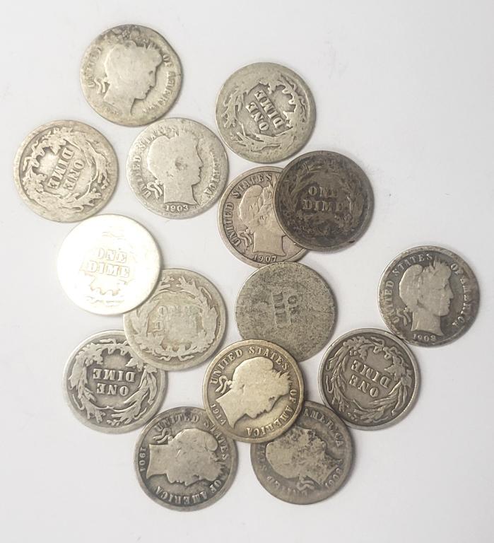 BARBER DIME LOT of 15 COINS (1 of 1)