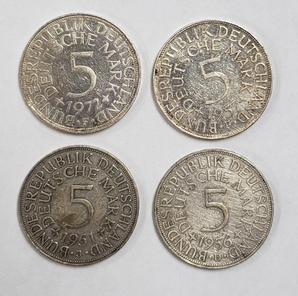 4-GERMAN 5 DEUTSCHE MARK SILVER COINS (1 of 2)