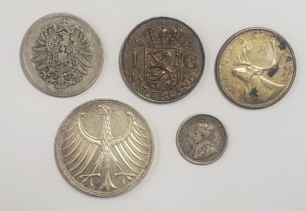 5-FOREIGN SILVER COINS - INTERESTING LOT (1 of 2)