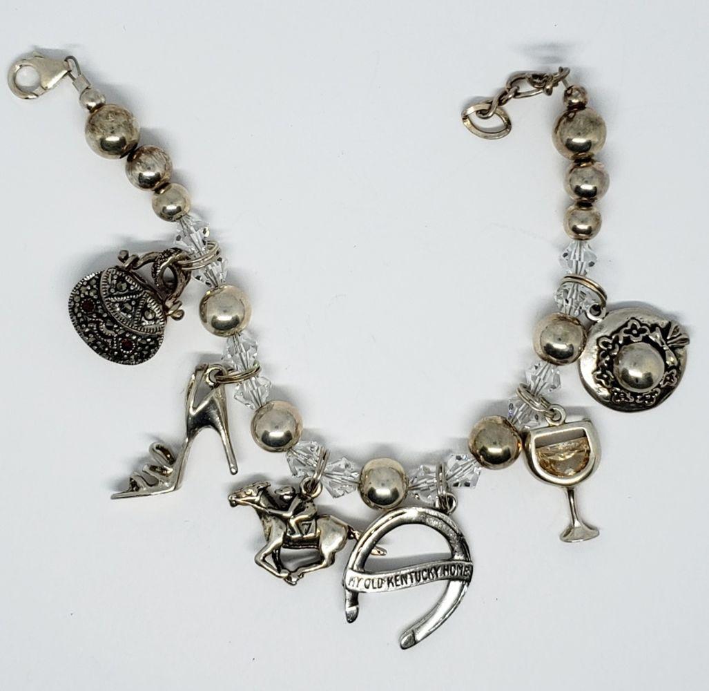 8 INCH KENTUCKY DERBY CHARM BRACELET: (6)CHARMS! TOTAL 18.6 DWT