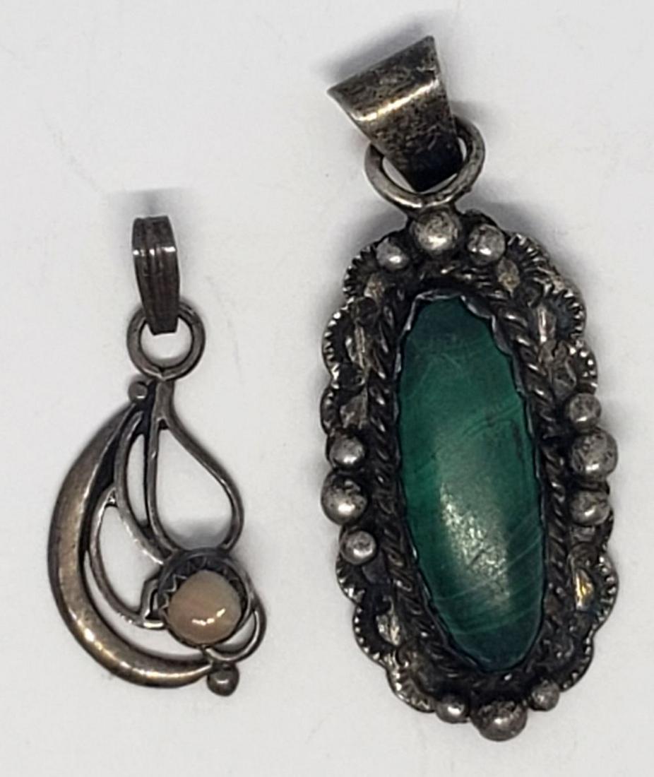2-NAVAJO STERLING PENDANTS (1)WITH MALACHITE: (1)WITH MOTHER OF PEARL STONE ACCENTS-TOTAL 3.8 DWT