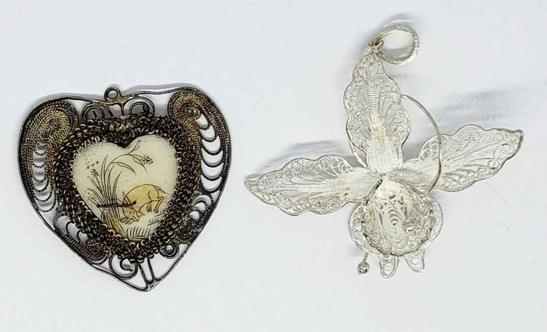 2-VINTAGE FILIGREE PENDANTS-(1)HEART WITH: ETCHED CENTER DESIGN-(1)LILLY LOOKS TO BE NEW-TOTAL 5.4 DWT