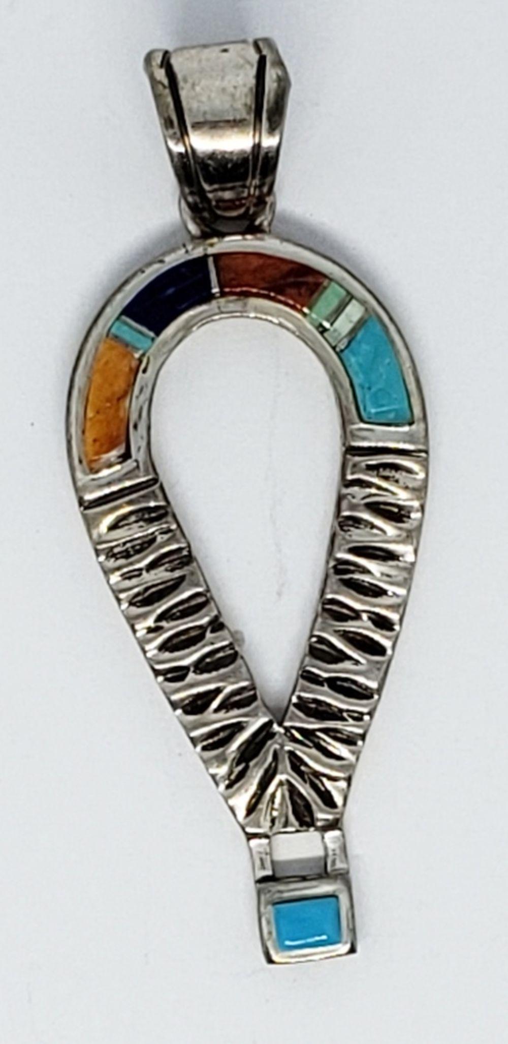 EARL STERLING SOUTHWESTERN PENDANT: WITH MULTI COLORED INLAY DESIGN-NICE PIECE! TOTAL 4.4 DWT