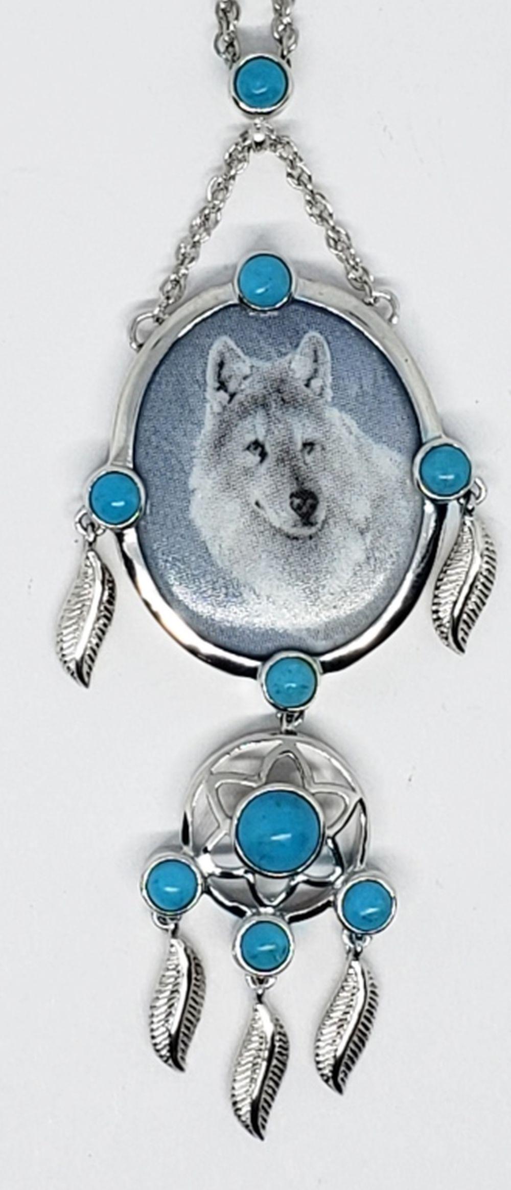 BGE SIGNED STERLING WOLF PENDANT WITH: DANGLY DREAMCATCHER CHARM-COMES WITH CHAIN-TOTAL 7.4 DWT