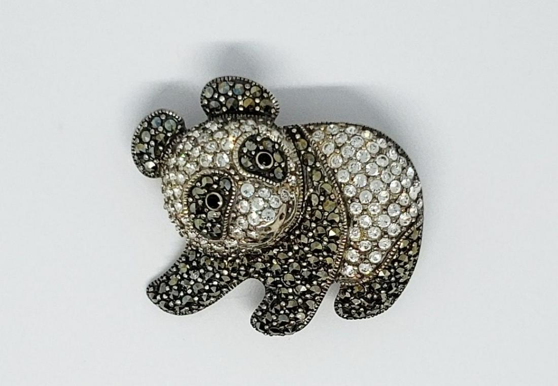 THAILAND STERLING MARCASITE PANDA BROOCH: WITH CLEAR STONE ACCENTS-TOTAL 10.5 DWT