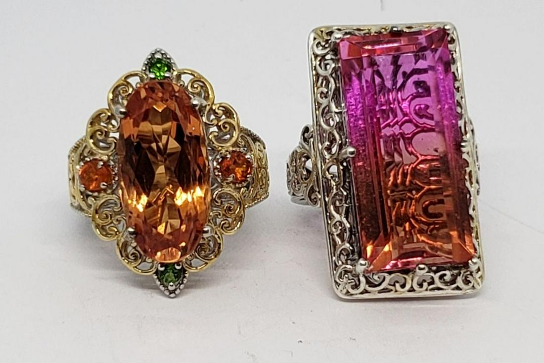 2-STERLING BLING RINGS WITH LARGE MAGENTA AND (1 of 6)