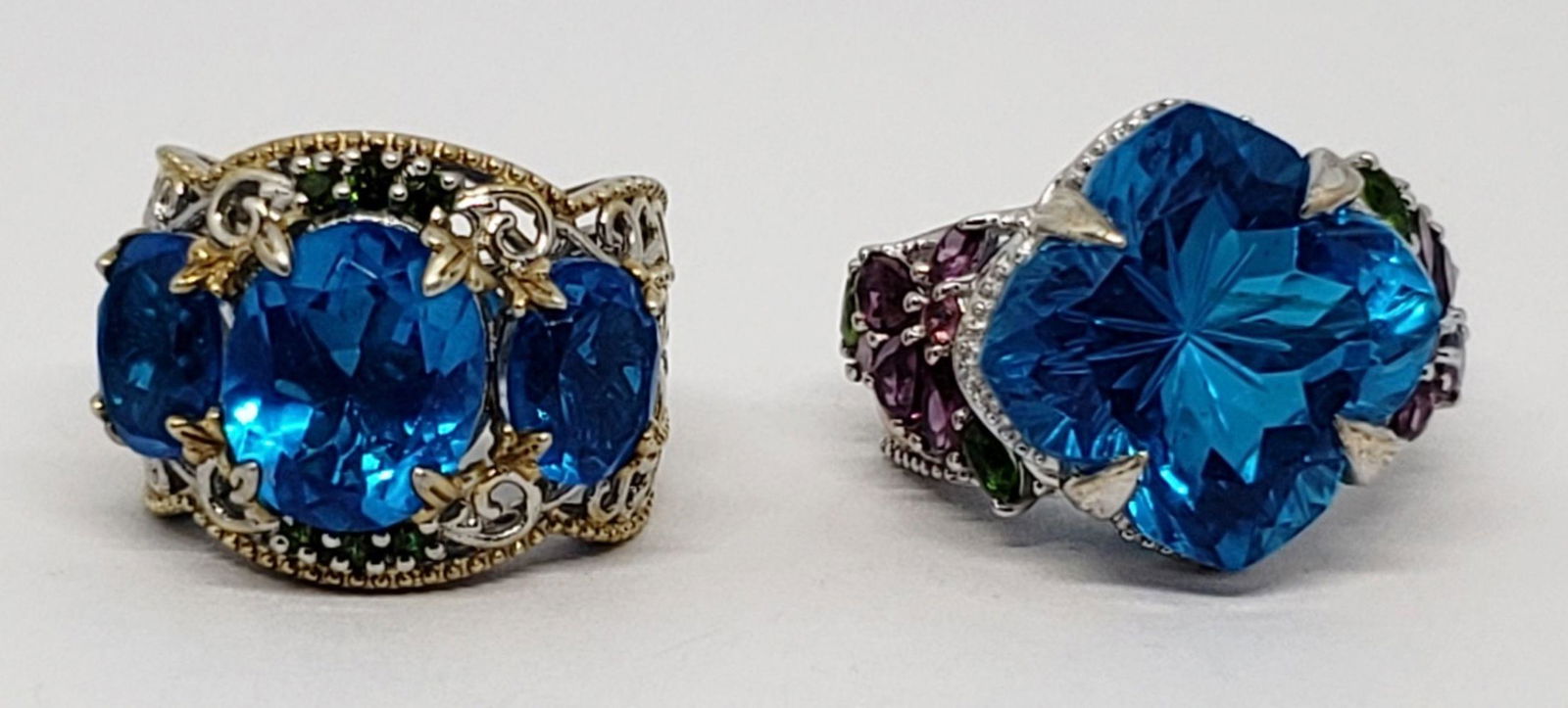 2-STERLING COCKTAIL RINGS WITH AQUA BLUE CENTER (1 of 8)