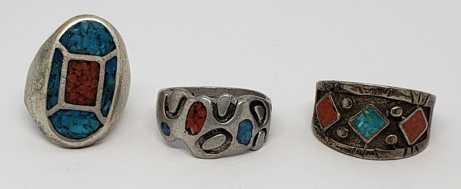 3-VINTAGE NAVAJO STERLING MEN'S RINGS WITH (1 of 5)