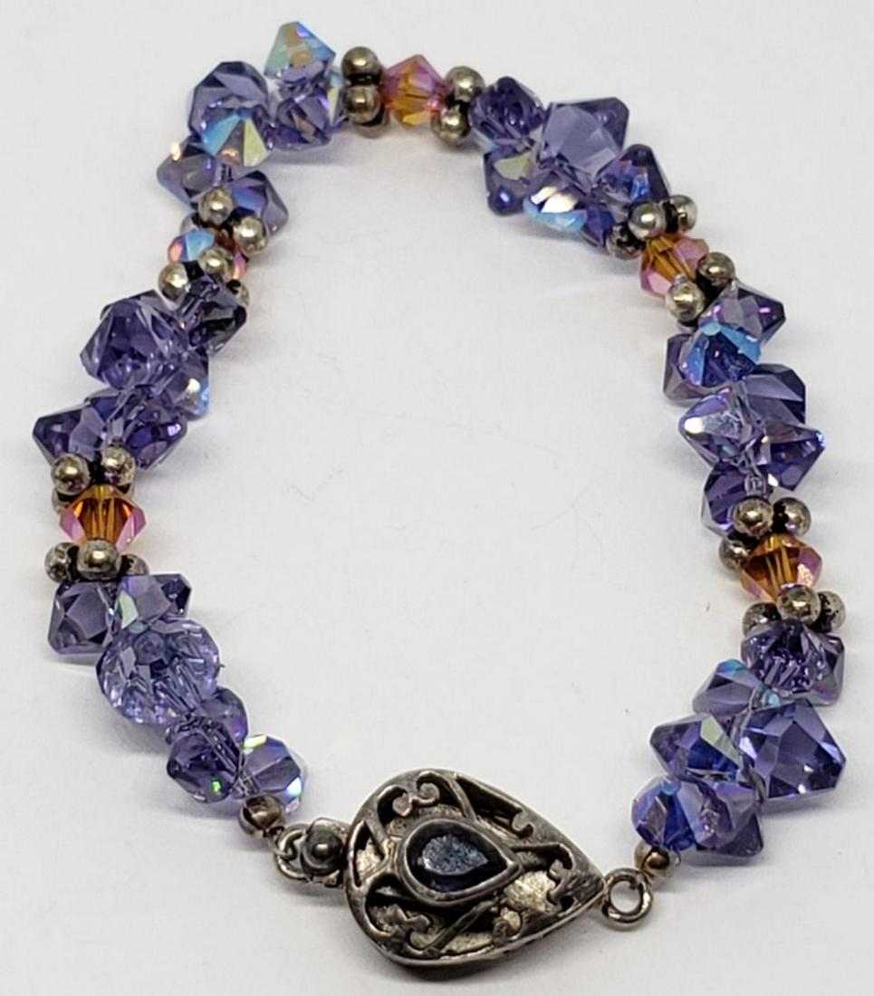 VINTAGE PURPLE & PINK BEADED BRACELET WITH: STERLING CLASP