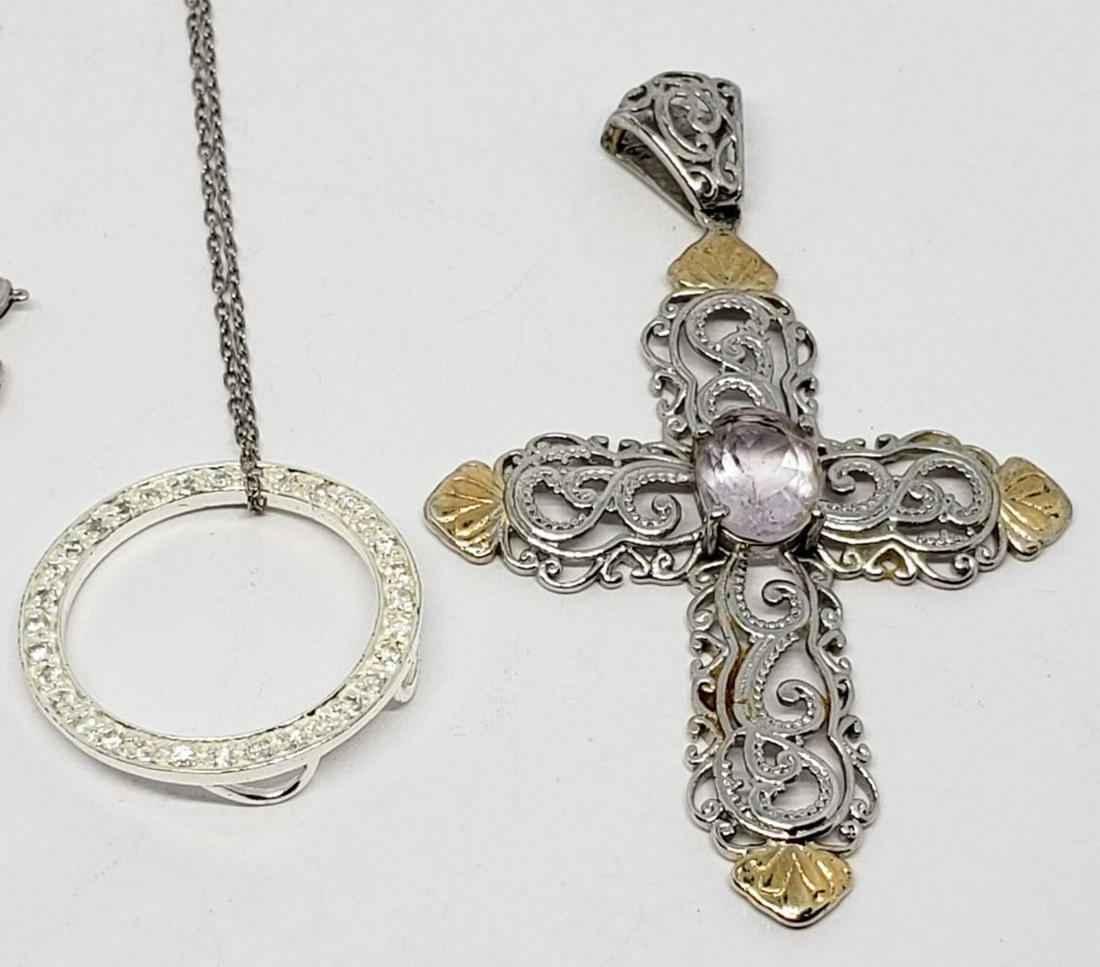 2-MODERN STERLING PENDANTS W/ (1)CHAIN (1 of 5)