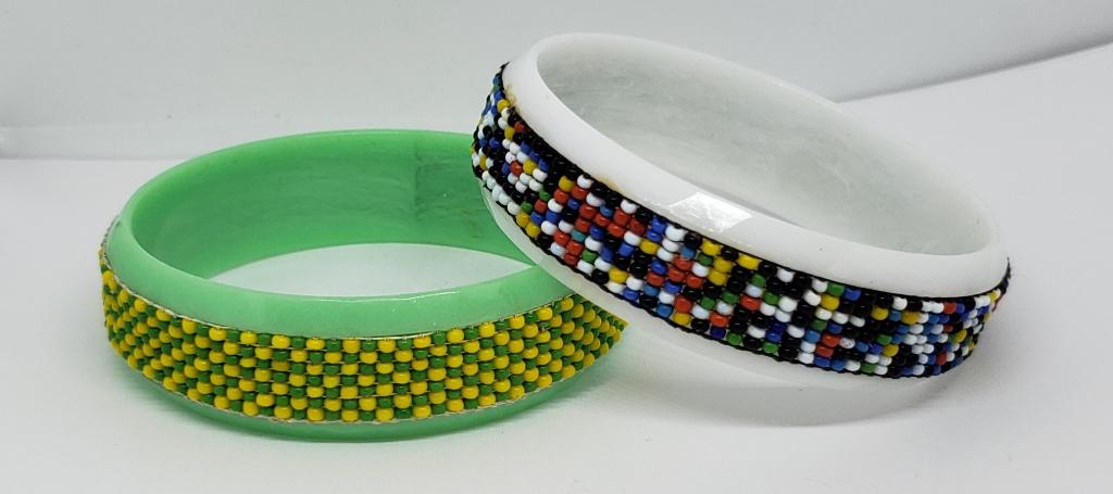 2-VTG BAKELITE/LUCITE BANGLES WITH BEADED (1 of 1)