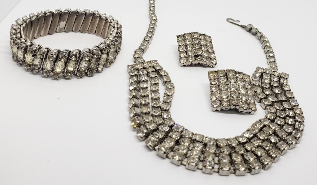 VTG SILVER TONED RHINESTONE JEWELRY LOT: (1 of 3)