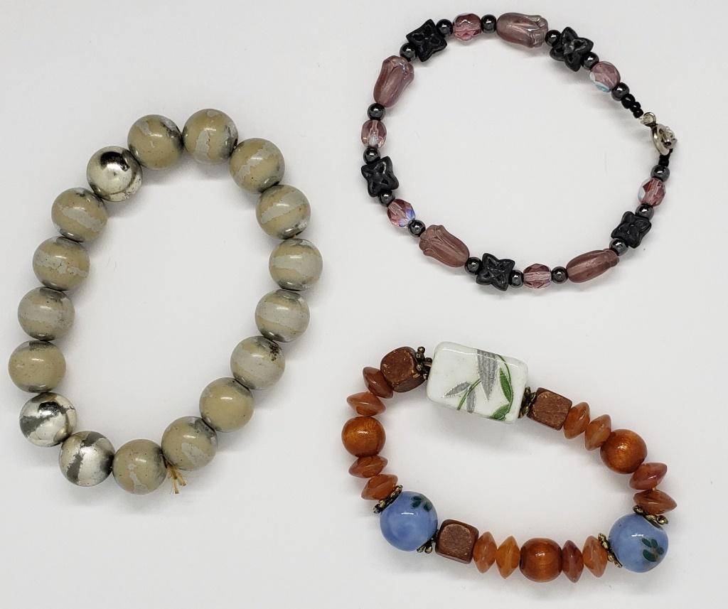 3-VTG BEADED STRETCHY BRACELETS-NICE!: REGISTER TO BID TODAY!