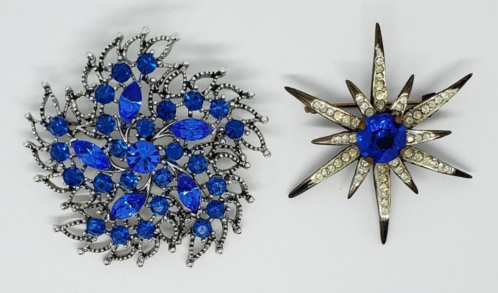 2-VTG NAVY AND CLEAR RHINESTONE BROOCHES (1 of 4)