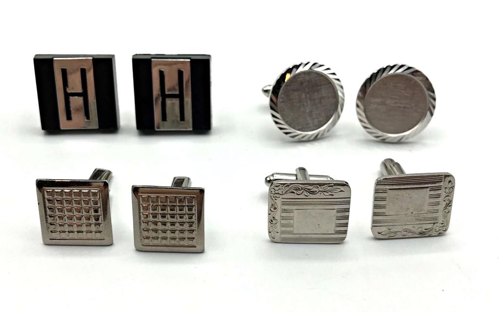4-PAIRS OF SILVER TONED MENS CUFF LINKS (1 of 3)