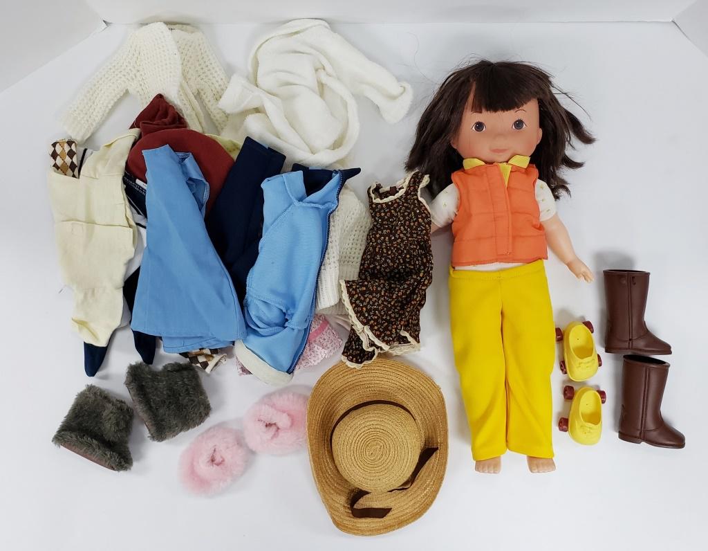 FISHER PRICE MY FRIEND JENNY 1978 DOLL #212: COMES WITH (9) OUTFITS (3) SHOES / ROLLER SKATES / BOOTS (1) HAT - PLAYED WITH BUT NICE CONDITION