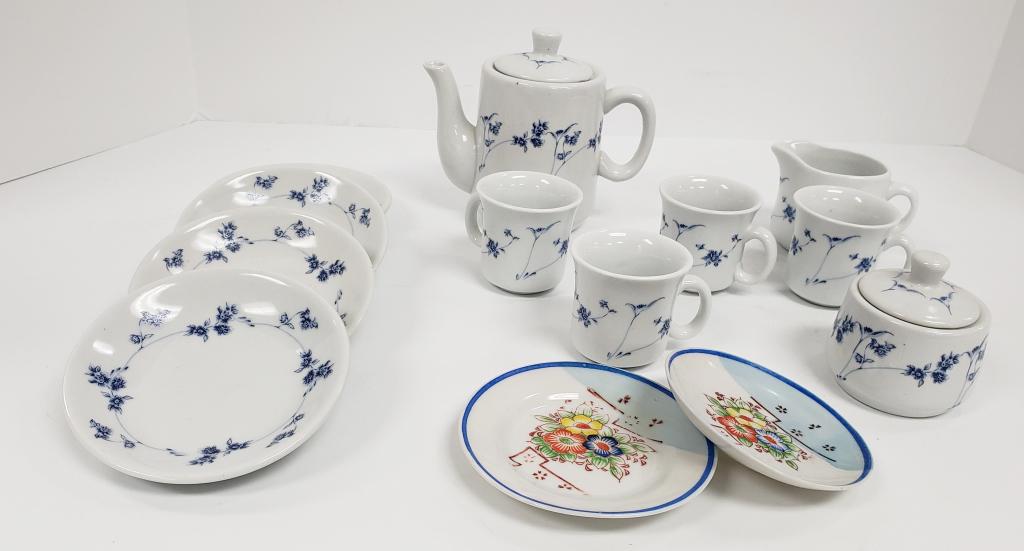 13pc CERAMIC BLUE FLOWER TEA SET (1 of 4)