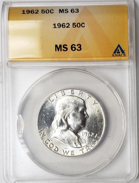 1962 Silver Franklin Half Dollar ANACS MS63 (1 of 4)