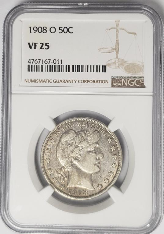 1908-O Barber Half Dollar 50C NGC VF25 (1 of 4)