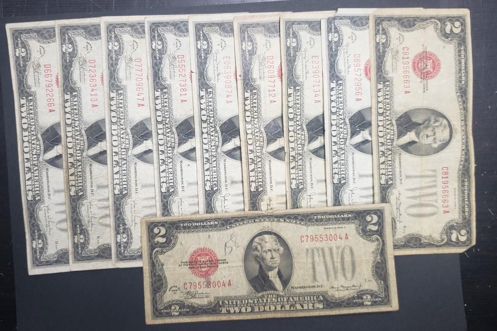 (10  1928's $2 RED SEAL U.S. NOTES (1 of 2)