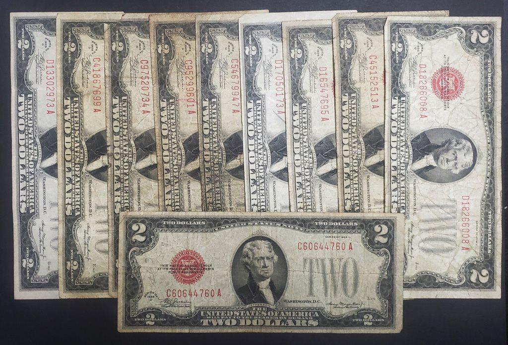 (10) 1928 $2 RED SEAL U.S. NOTES (1 of 2)