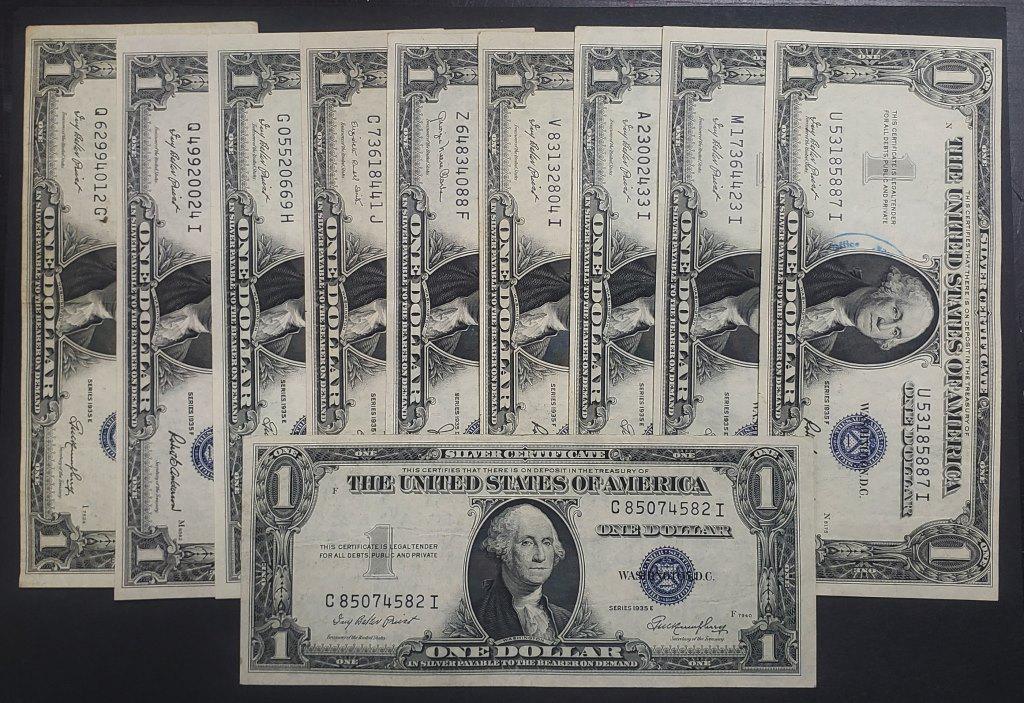 (10) 1930's $1 SILVER CERTS AU/CU (1 of 2)